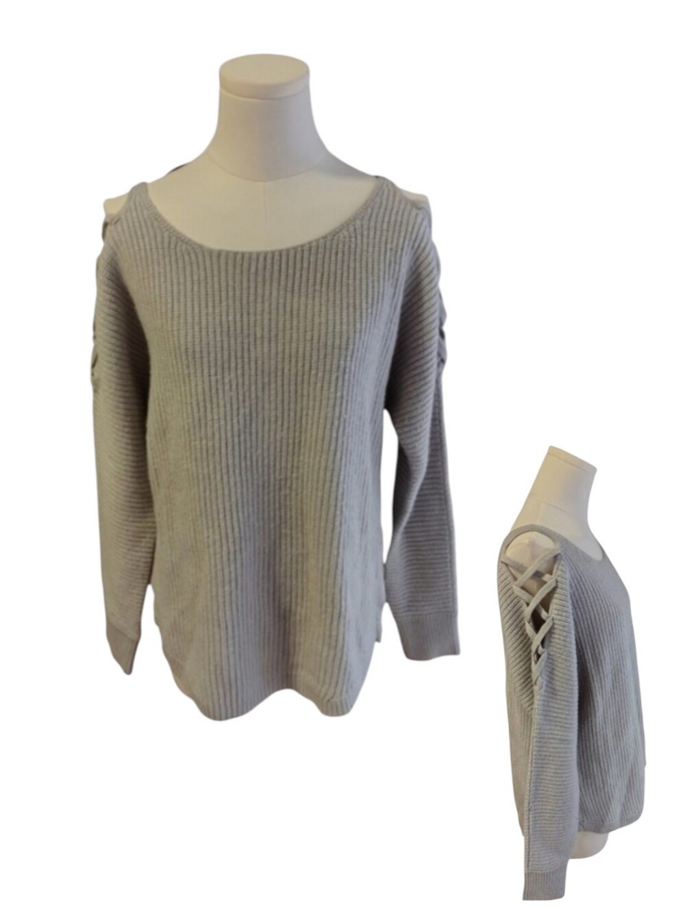 Bar III Light Gray Scoop Neck Cut Out Shoulder Wool Sweater Size Medium